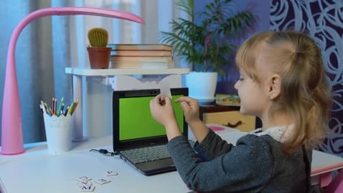 Back To School Online Learning Distance Lesson Education at Home Technology for Child Girl Pupil