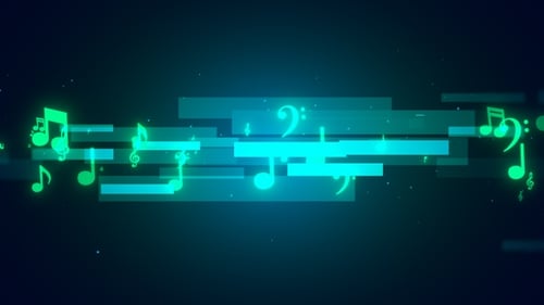 Animated Neon Music Notes and Bars Loop Background