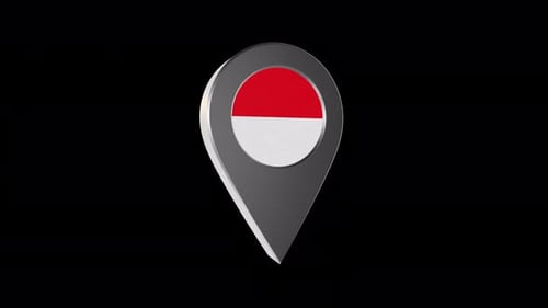Puntero de navegación de mapa de animación 3D con bandera de Indonesia con canal alfa - 4K