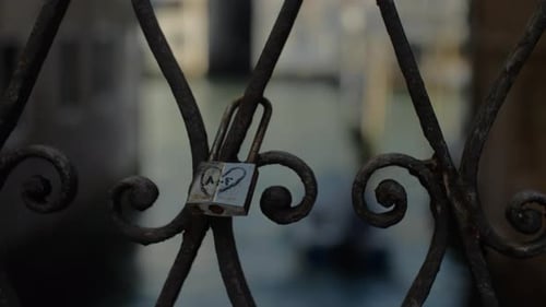 Love padlock on the bridge in Venice, Italy