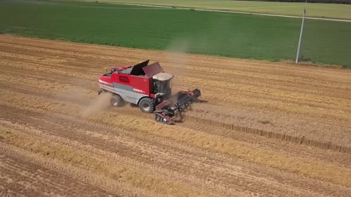 Aerial Combine Harvester in Action