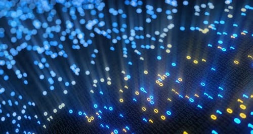 Abstract seamlessdigital binary code matrix background VJ loop with flare.