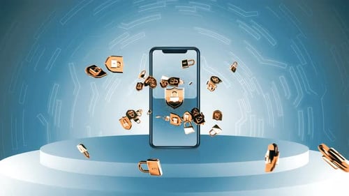 Futuristic Mobile Phone Data Security Animation with Shield and Locks