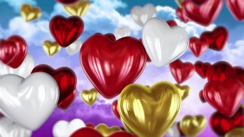 Shimmering Metallic Hearts Floating Background Loop