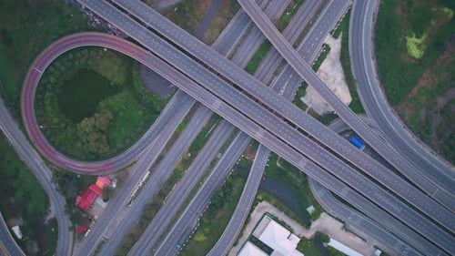4K : Hyperlapse drone shot over highway multi-level junction road.