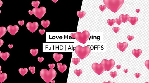 Glossy Pink Hearts Flying Upwards with Alpha Channel