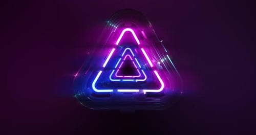 Futuristic Glowing Neon Triangle Tunnel Looped Background.