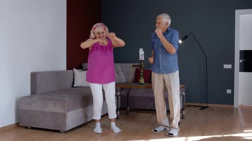 Cheerful Senior Couple Dancing at Home