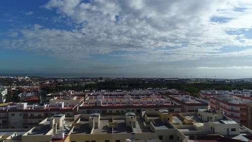 Coastal Cityscape Aerial View on Sunny Day