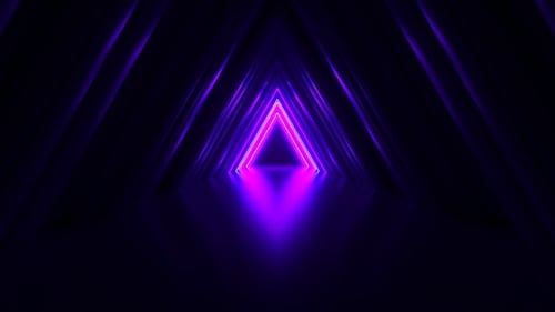 Abstract Neon Triangle Tunnel Technological. Endless Swirling Animated Background. Modern Neon Light