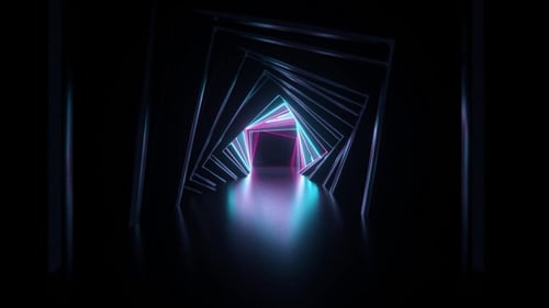 Zusammenfassung Neon Square Tunnel Technologisch. Endlos wirbelnder animierter Hintergrund. Modernes Neonlicht