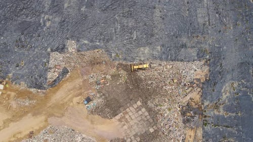 Aerial Top View Video of a Solid Waste Landfill. City Waste Treatment Location. Environmental