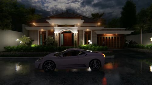 Animated Luxury House and Car at Night