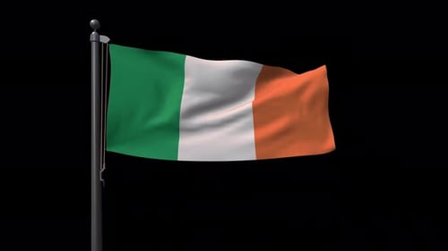 Animated Realistic Waving Flag of Ireland on Flagpole
