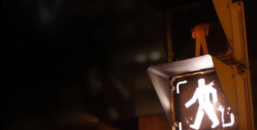 Pedestrian Traffic Light Switching at Night in City