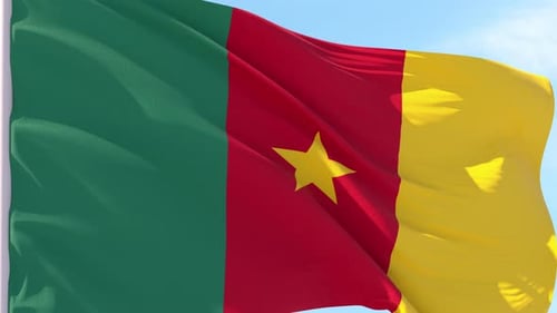 Cameroon National Flag Waving in Realistic Loop Animation