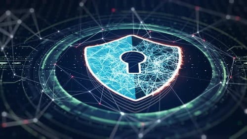 Futuristic Digital Security Shield with Connecting Network