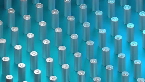 Metallic Cylinders Array on Luminous Blue Background
