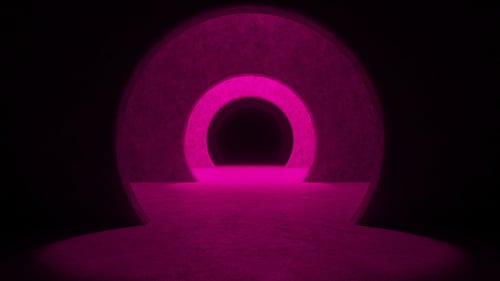 Abstract illuminated empty corridor interior made of gray concrete