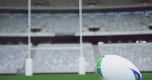 Rugby ball on a grass in the stadium