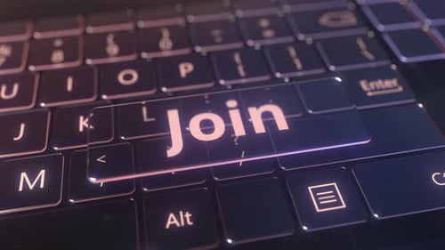 Teclado de computadora futurista y tecla de unión transparente