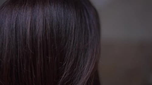 Woman Brushing Dark Hair with Wooden Brush