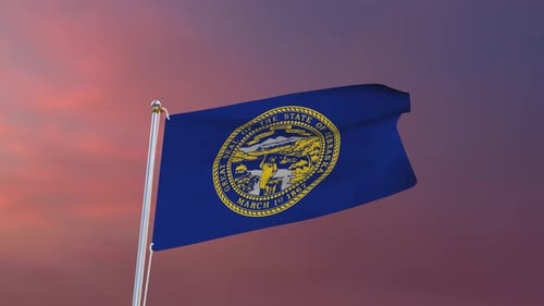 Realistic Waving Nebraska State Flag Animation with Sunset Background
