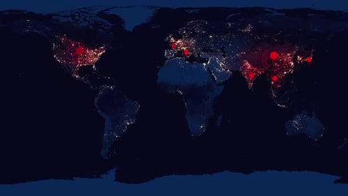 Global Network Data Spreading Across World Map Animation