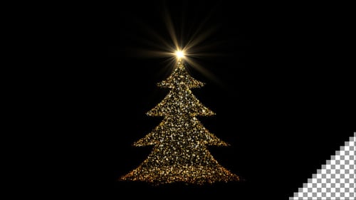 Golden Sparkling Christmas Tree with Glowing Star Animation
