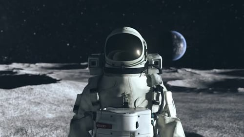 Astronaut Standing on Lunar Surface with Earth in Background