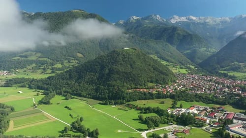Drone Flight Over Village Hills And Mountains