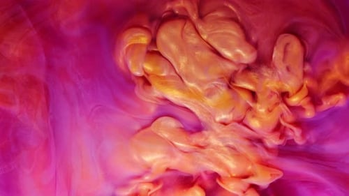 Abstract Golden Fluid Flowing on Pink Purple Backdrop