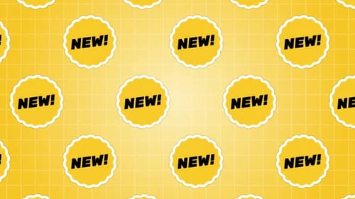 Animated Bouncing New Product Labels on Grid Background