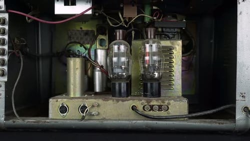 Rear View Of The Lamps In The Radio Broadcast Amplifier.