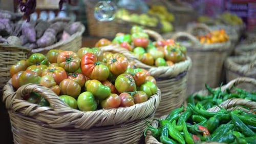 Fresh tomatoes and peppers at farmers market