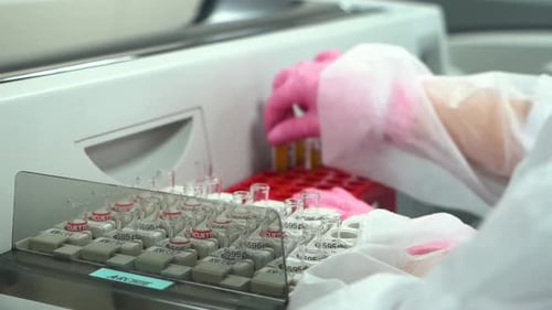 Placing Test Tubes into Lab Testing Machine