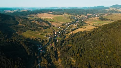 Mountain Village and Agricultural Fields Aerial View