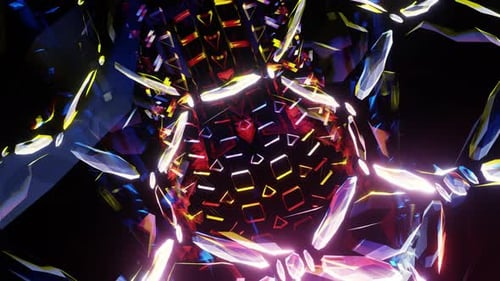 Glowing Geometric Crystal Tunnel Loop Background