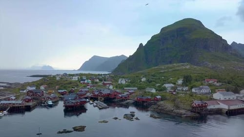 Aerial View of Small Fishing Village in Norway