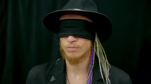Portrait Hipster Sect Blindfolding Meditation Illusion Trance