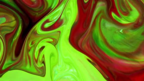 Bright Green and Red Paint Swirls