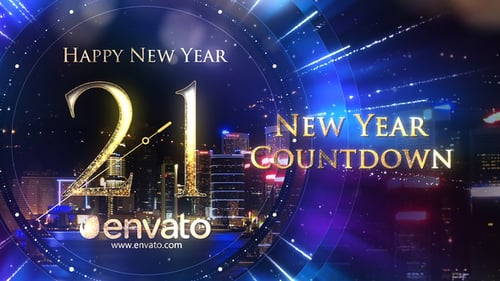 Elegant Golden New Year Countdown with Fireworks and Cityscape