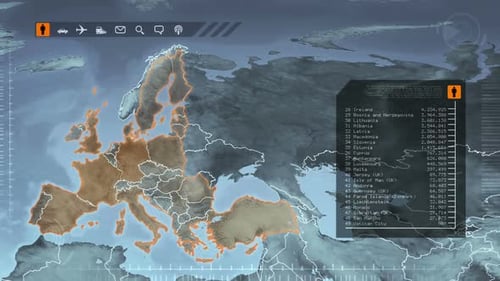 Futuristic Digital World Map Data and Statistics Display