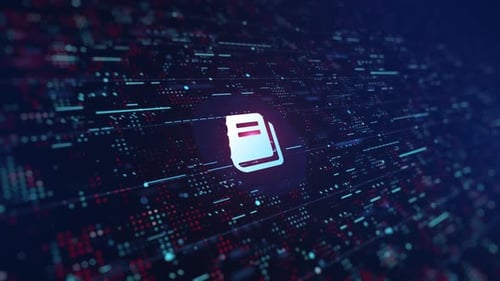 Digital Information Document Icon on Futuristic Technology Grid Loop