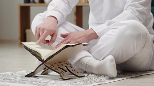 Middle Eastern Man Praying Closeup Islamic Religion