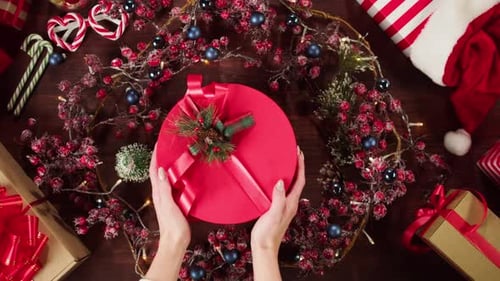 Present Box in Christmas Wreath Top View