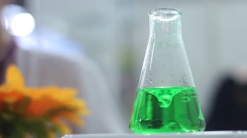 Green Test Sample In A Flask
