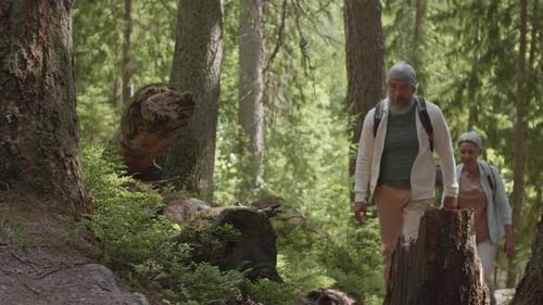 Pair of Old Tourists Having Walk Outdoors