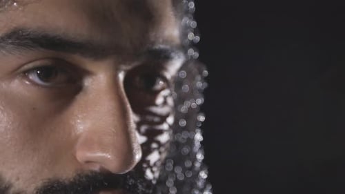 Intense Close Up of Man in Chainmail Hood