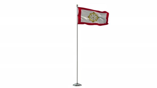Realistic 3D Buddhist Dharma Wheel Flag Waving